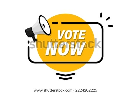 Vote now! Megaphone with text, vote now. Loudspeaker with speech bubble. Banner for business, marketing and advertising. Social Media banner. Vector illustration