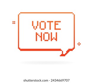 Vote Now pixel banner icon. Speech bubble. Flat style. Vector icon