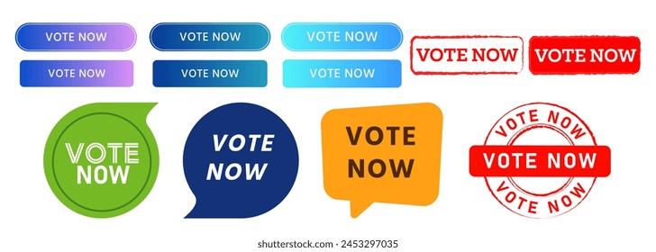 vote now rectangle circle speech bubble stamp and button web for voting election