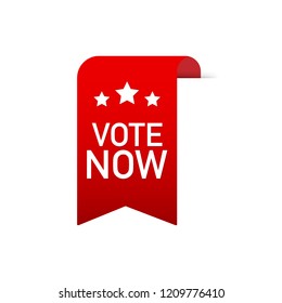 Vote now Red Label. Red Web Ribbon. Vector stock illustration.