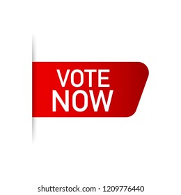 Vote now Red Label. Red Web Ribbon. Vector stock illustration.
