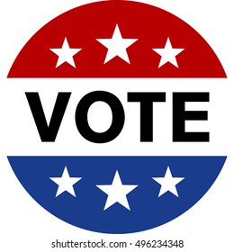 Vote on election day red, white and blue with stars circular poster or pin-back vector button for print