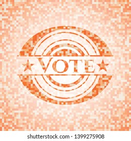 Vote orange mosaic emblem. Vector Illustration. Detailed.