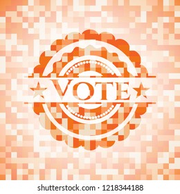  Vote orange tile background illustration. Square geometric mosaic seamless pattern with emblem inside.