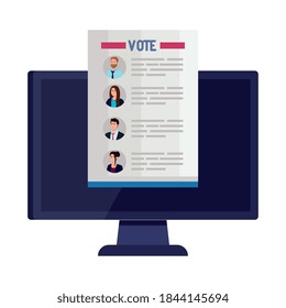 Vote paper in front of computer design, President election government and campaign theme Vector illustration