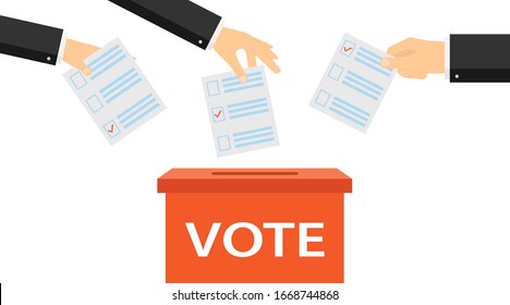 Vote. People throw ballots for voting in the box. Box for voting. Vector illustration. Vector.