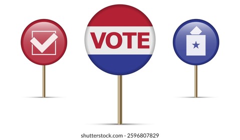 Vote place pin sign badge. Location of the polling station. 3D realistic vector illustration isolated on white.