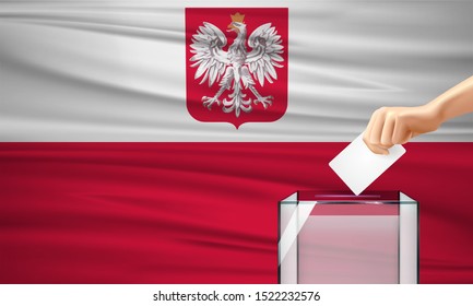 Vote for Poland election with voting box and Polish flag. Vector Illustration.