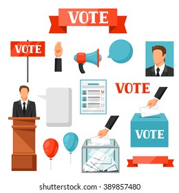 Vote political elections set of objects. Illustrations for campaign leaflets, web sites and flayers.