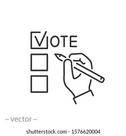 vote poll icon, government congress election, democracy concept,  outline politician thin line web symbol on white background - editable stroke vector illustration eps 10