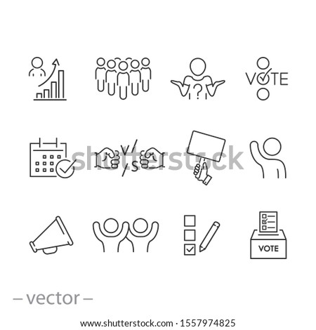 vote poll icon set, government congress election, democracy concept,  outline politician thin line web symbols on white background - editable stroke vector illustration eps 10