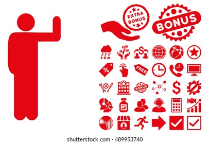 Vote Pose pictograph with bonus design elements. Vector illustration style is flat iconic symbols, red color, white background.