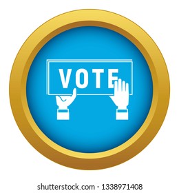 Vote poster icon blue vector isolated on white background for any design
