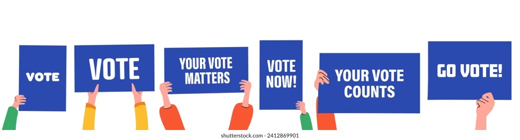 Vote poster set. Hands holding poster.