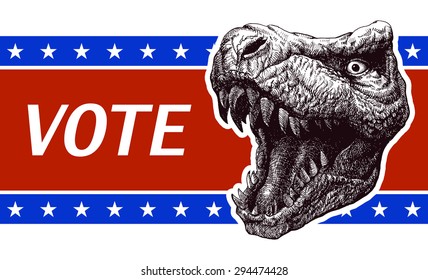 Vote Poster with T-rex head.