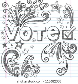 Vote Presidential Election Back to School Style Sketchy Notebook Doodles with Stars and Swirls- Hand-Drawn  Illustration Design Elements on Lined Sketchbook Paper Background