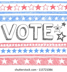 Vote Presidential Election Back to School Style Sketchy Notebook Doodles with Stars and Swirls- Hand-Drawn  Illustration Design Elements on Lined Sketchbook Paper Background