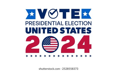 Vote Presidential Election United States 2024 with Checkmark, Star, and US Flag Icon Vector Illustration