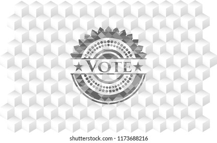 Vote realistic grey emblem with cube white background