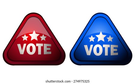 Vote Red And Blue Triangular Sticker Signs, Vector Illustration isolated on White Background.