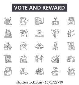 Vote and reward line icons, signs set, vector. Vote and reward outline concept, illustration: success,prize,award,reward,vote,star,winner,victory