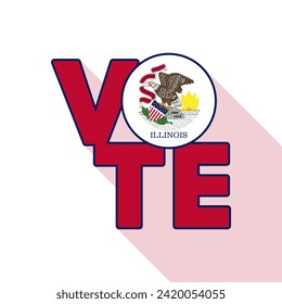 Vote sign, postcard, poster. Banner with Illinois flag with long shadow. Vector illustration.