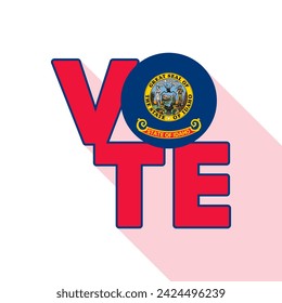 Vote sign, postcard, poster. Banner with Idaho flag with long shadow. Vector illustration.