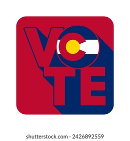 Vote sign, postcard, poster. Banner with Colorado flag with long shadow. Vector illustration.