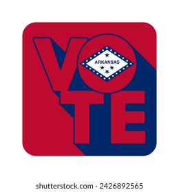 Vote sign, postcard, poster. Banner with Arkansas flag with long shadow. Vector illustration.