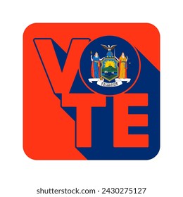 Vote sign, postcard, poster. Banner with New York flag with long shadow. Vector illustration.