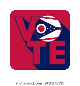 Vote sign, postcard, poster. Banner with Ohio flag with long shadow. Vector illustration.