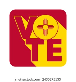 Vote sign, postcard, poster. Banner with New Mexico flag with long shadow. Vector illustration.