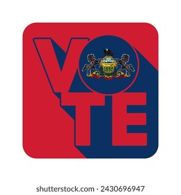 Vote sign, postcard, poster. Banner with Pennsylvania flag with long shadow. Vector illustration.