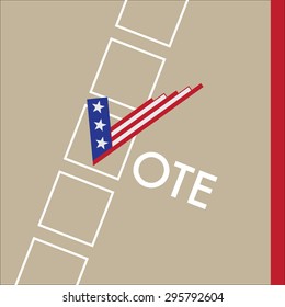 Vote Sign as USA Flag With Checkbox. Presidential Election Vector Design.