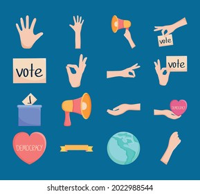 vote signs and hands icon set
