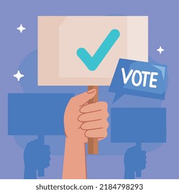 voto en la burbuja del discurso y en la pancarta