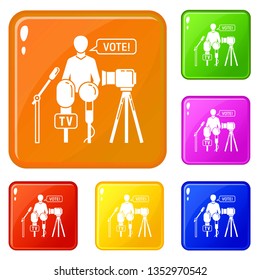 Vote speech bubble icons set collection vector 6 color isolated on white background