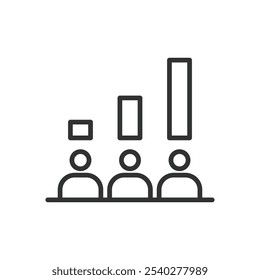 Estadísticas de votación, icono en diseño de línea. Voto, Estadísticas, estadísticas, elección, resultados, datos, encuesta sobre Vector de fondo blanco. Icono de trazo editable de Estadísticas de voto