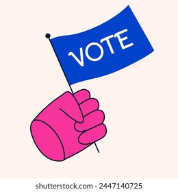 Votar etiqueta sosteniendo bandera de votación