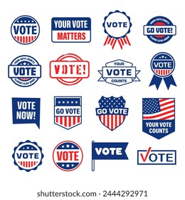 Vote sticker. Vote sticker set. Flat style.