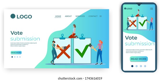 Vote submission.Template for the user interface of the site's home page.Landing page template.The adaptive design of the smartphone.vector illustration.
