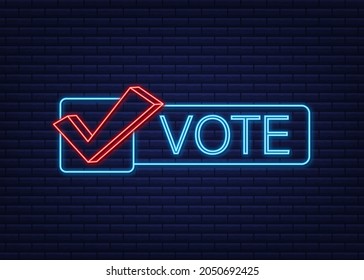Símbolos de voto. Marcar icono. Etiqueta del voto. Icono de Neon. Ilustración vectorial.