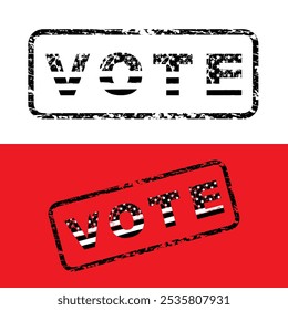 Vote text with American flag, black grunge stamp, vintage vote sign for USA election, vector illustration.