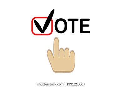 Vote text and hand on white background voting concept.