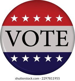 vote text on a badge for midterm and presidential elections campaign  in upcoming 2024 elections.