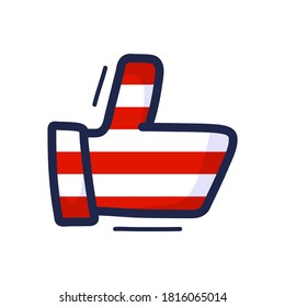 Vote Thumb up cartoon illustration. vector sign isolated on white background. Cartoon Vector illustration Hand drawn style. American USA flag on Thumb up like icon.