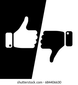 Vote thumbs up icon in black and white inverse fields. Make a choice, yes or no, love it or hate it, like or dislike win or loss. Vector illustration.