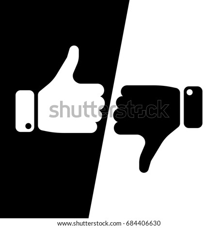 Vote thumbs up icon in black and white inverse fields. Make a choice, yes or no, love it or hate it, like or dislike win or loss. Vector illustration.