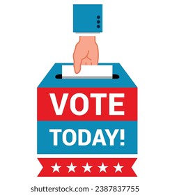 Vote today banner with business man hand putting ballot to box election campaign isometric vector illustration. Political government democracy and freedom agitation choice advertising poster