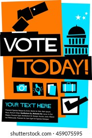 Vote Today! (Flat Style Vector Illustration Quote Poster Design) With Text Box